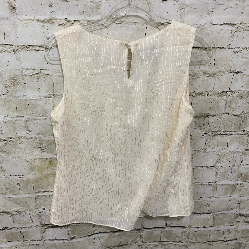 Talbots Cream Sequin Embroidered Silk Sleeveless Scoop Neck Top - Picture 3 of 5